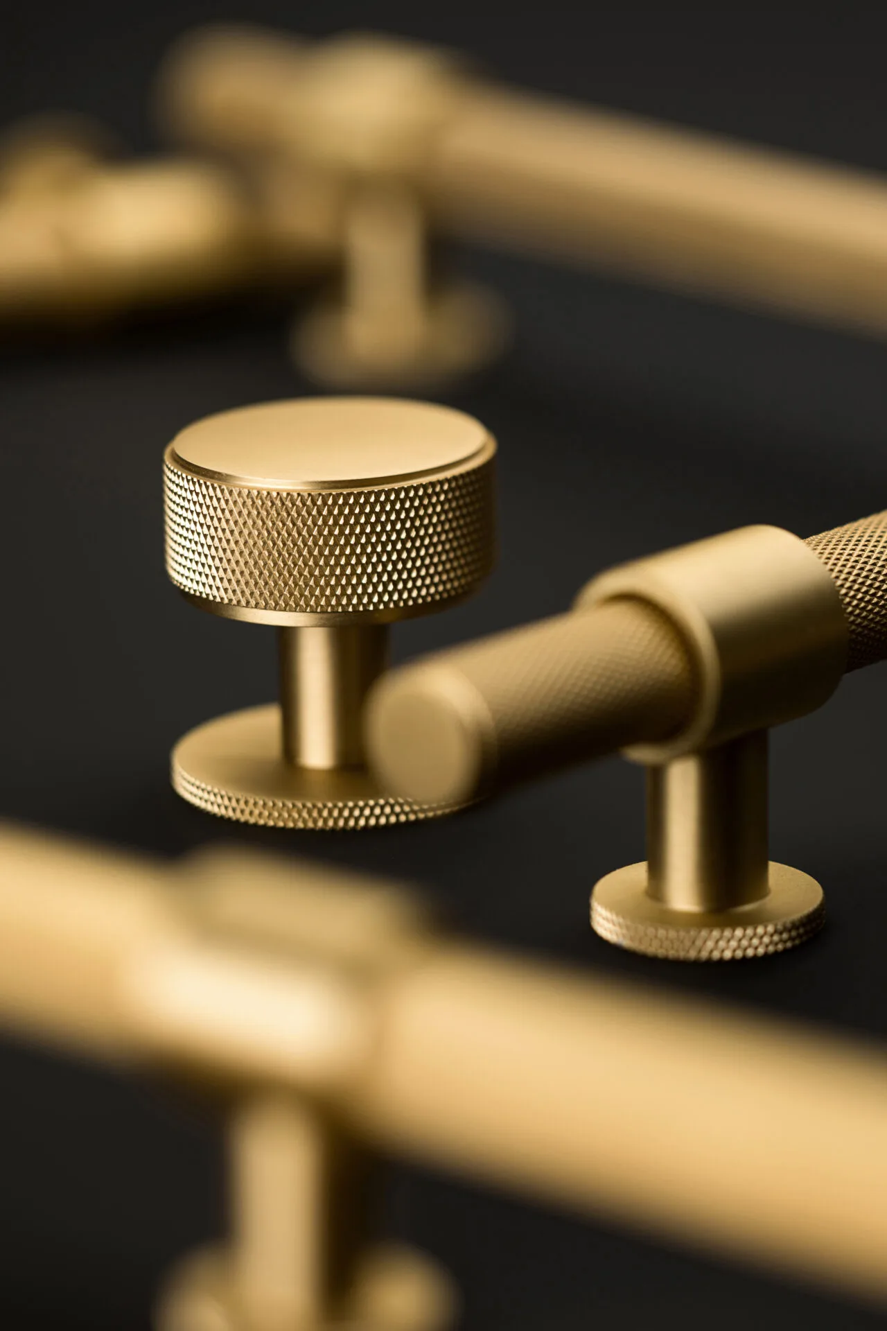 Belgravia knurled kitchen cabinet knob in brushed brass