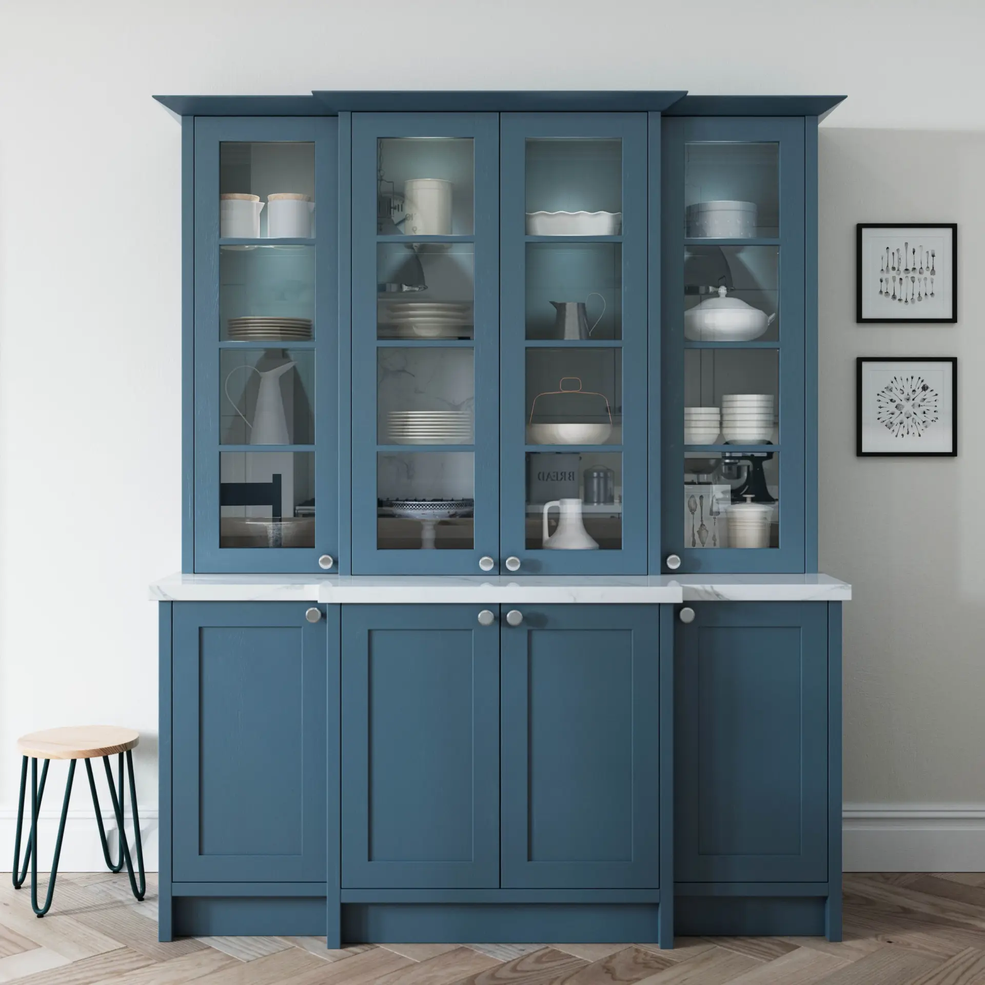 Blue glazed dresser with open display shelving