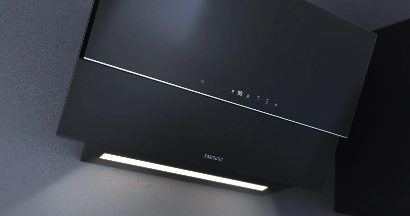 Angled black glass extractor hood