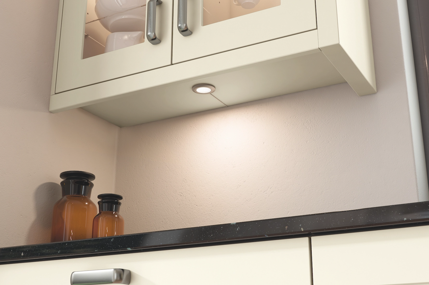 Cream shaker wall units with under cabinet lighting