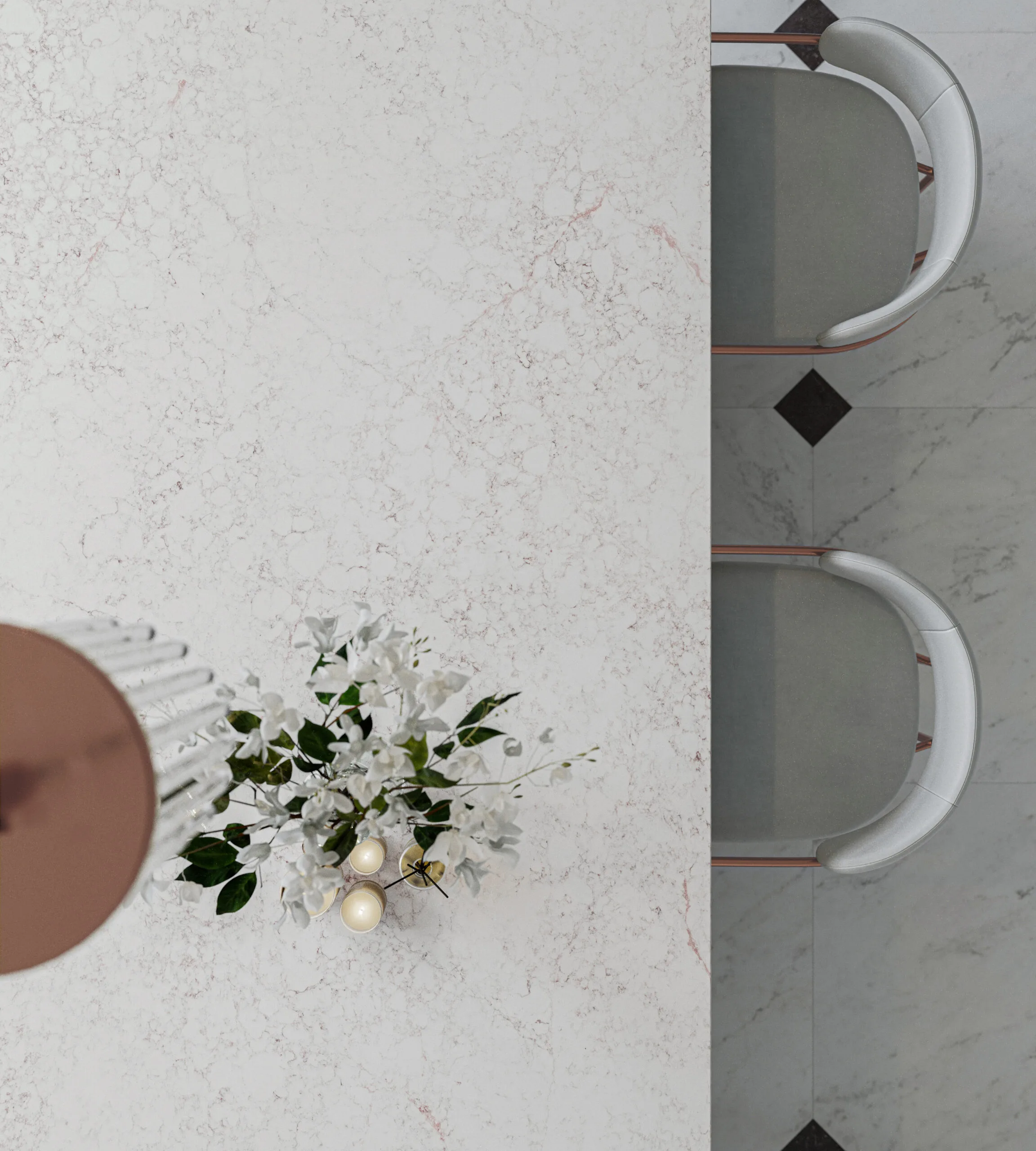 Silestone kitchen worktop in white with soft grey veining