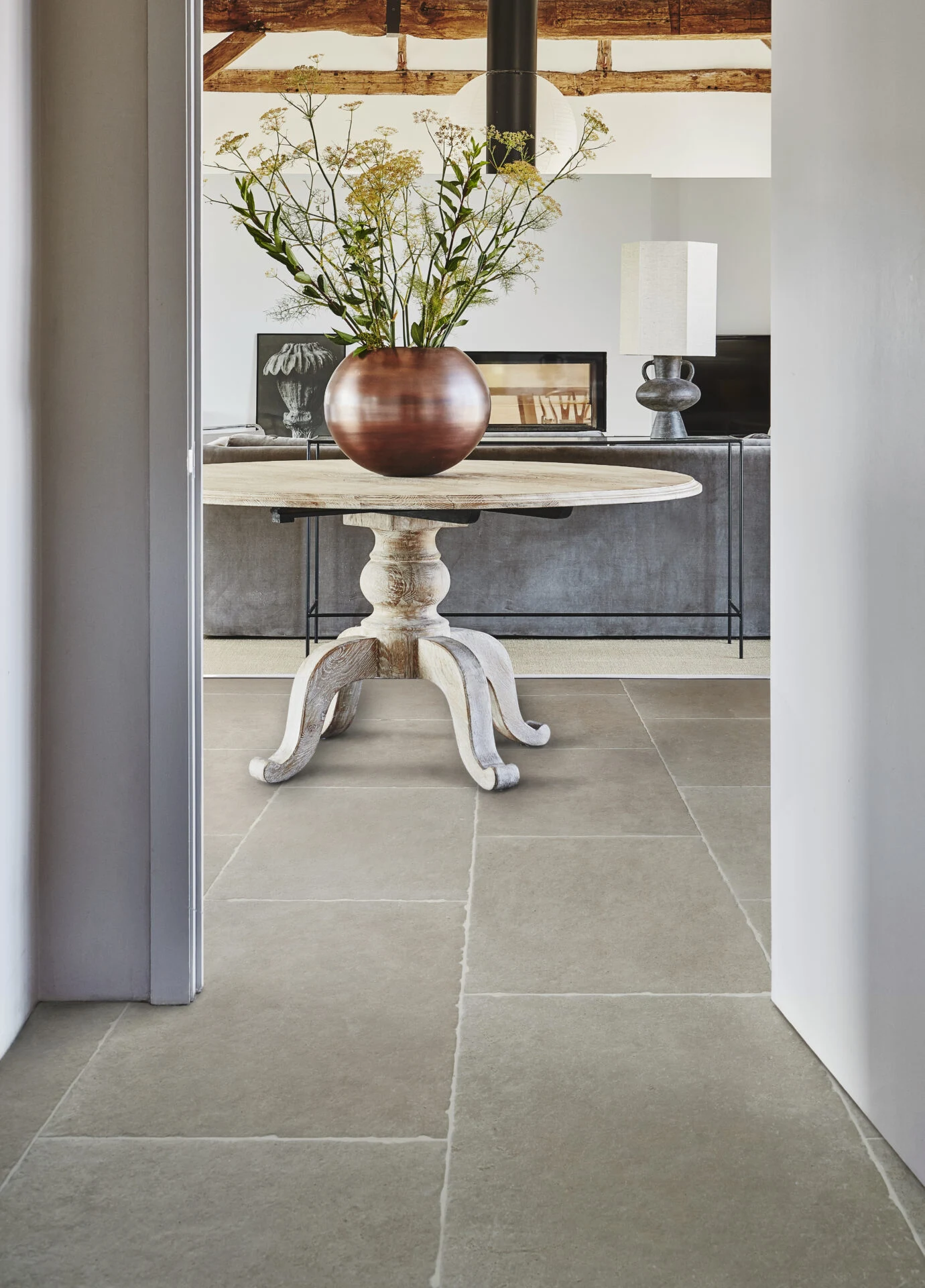 Flooring and tiles Aberaeron: dining room with large format stone effect floor tiles