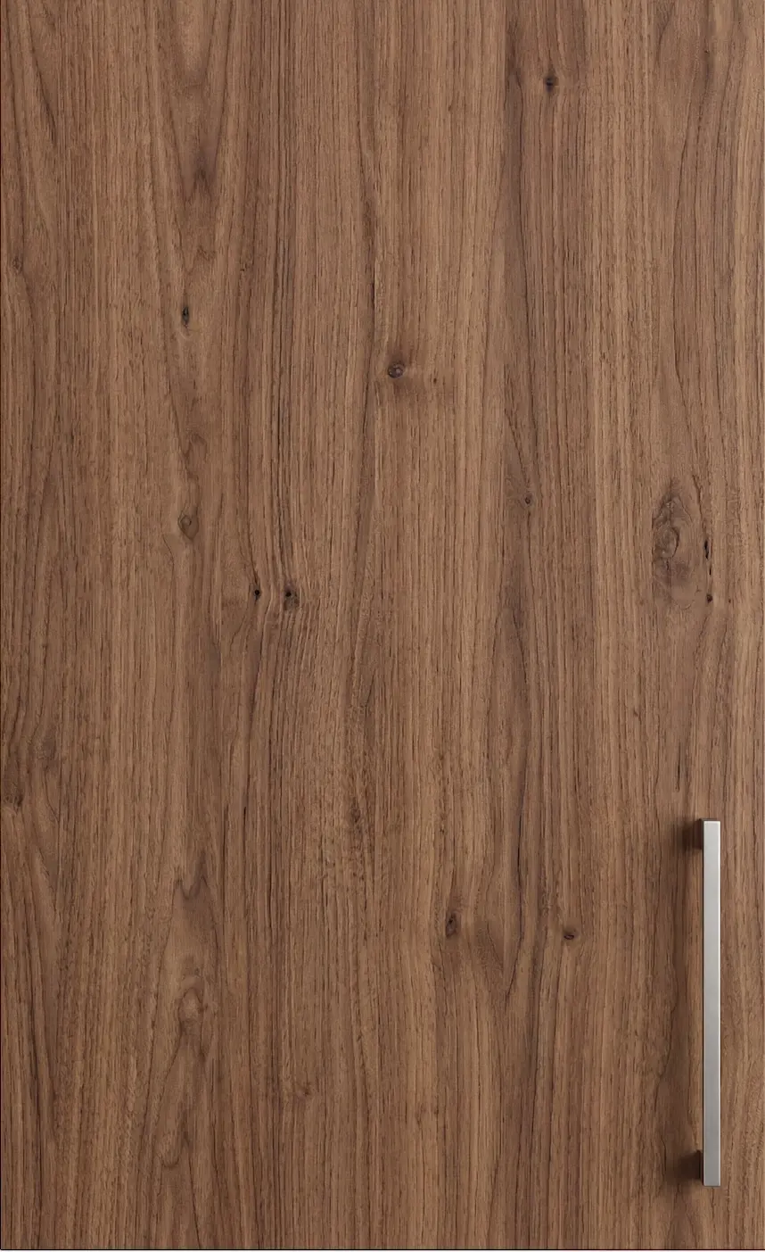 Wood grain kitchen door in natural oak with brushed steel handle